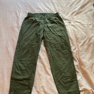 Linen-blend olive drawstring pants